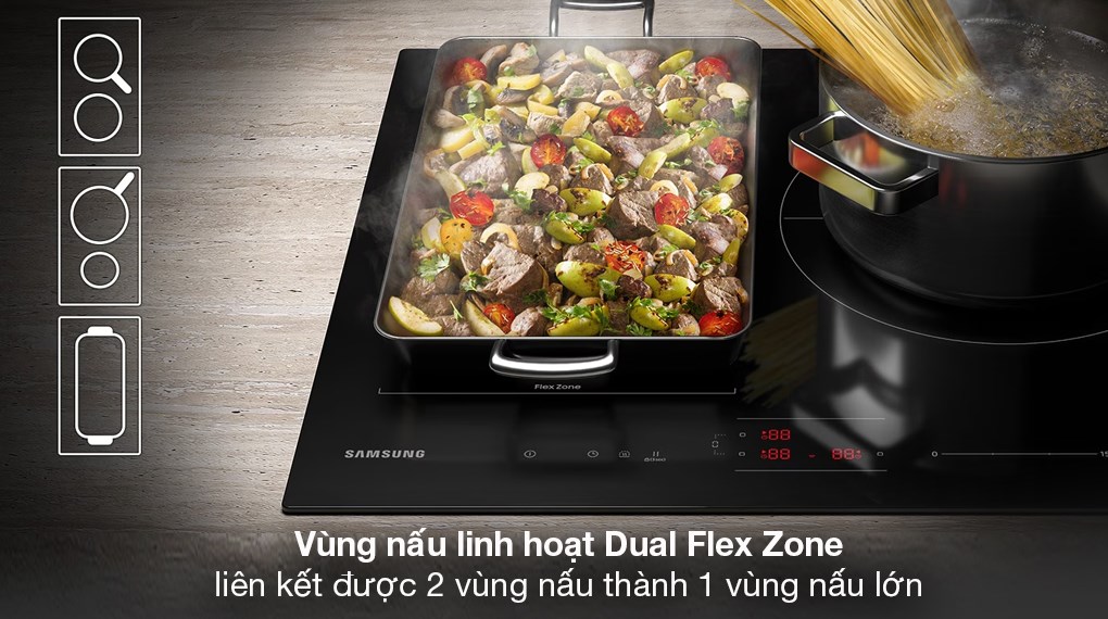 Bếp từ 3 vùng nấu Samsung NZ63B5046FK/SV - Vùng nấu linh hoạt Dual Flex Zone