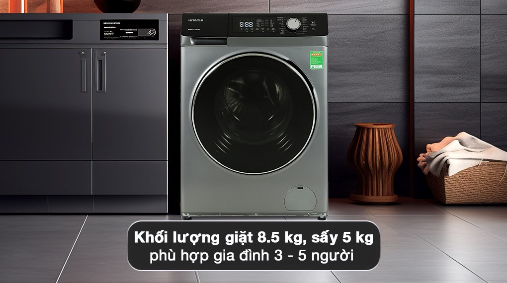 Máy giặt sấy Hitachi Inverter giặt 8.5 kg - sấy 5 kg BD-D852HVOS - Khối lượng